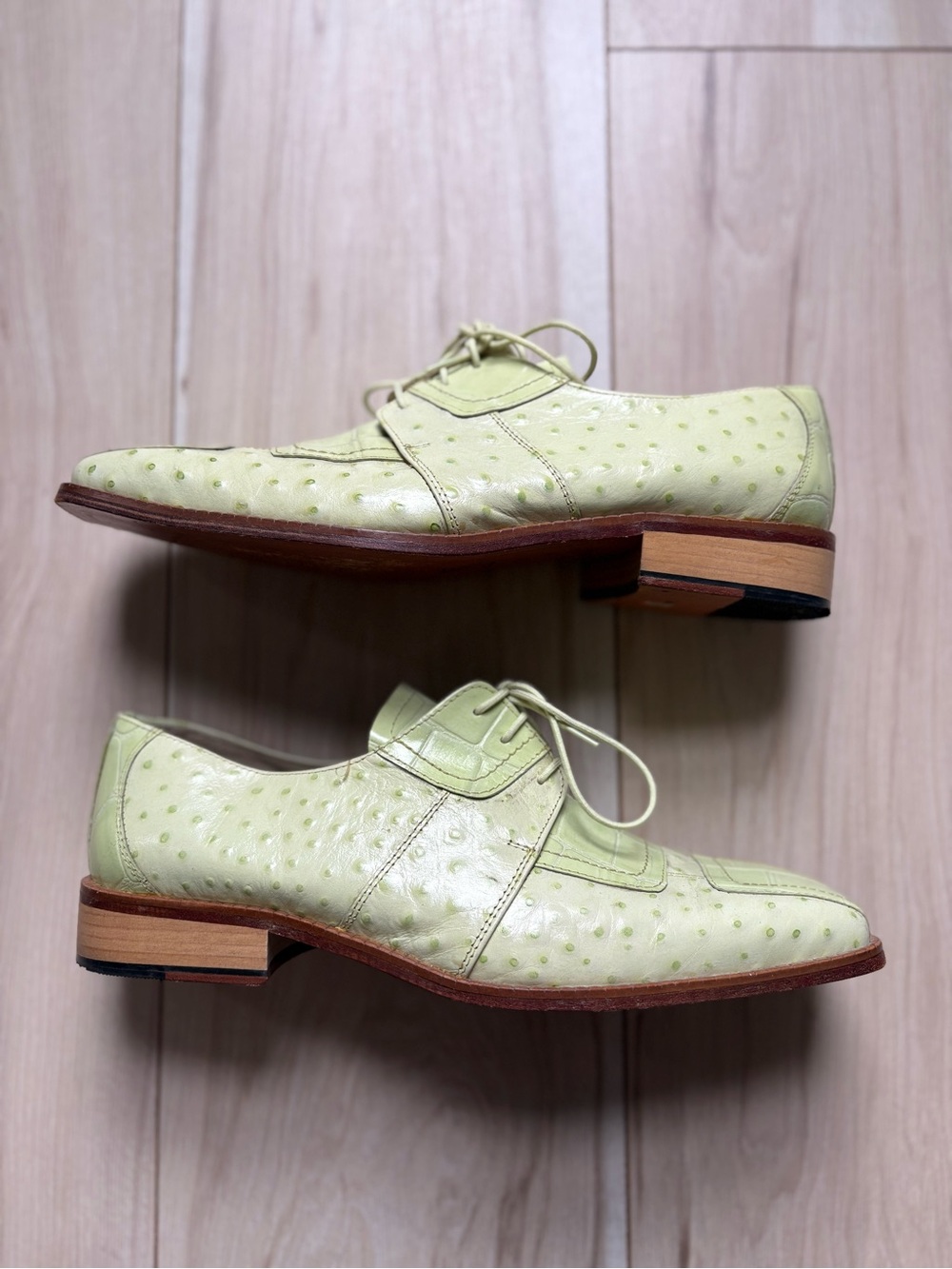 Rare  Fortune From Liberty Men’s 11 Green Ostrich Print Leather Derby Dress Shoe